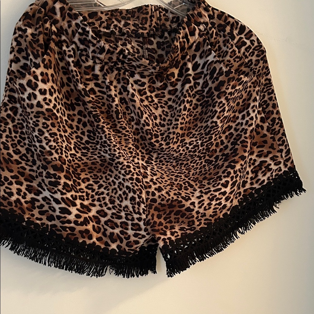 Leopard Print Fringe Shorts